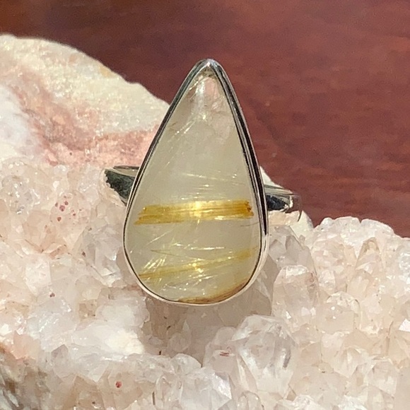 GOLDEN RUTILE 925 STERLING SILVER RING, SIZE 8 - Picture 6 of 10
